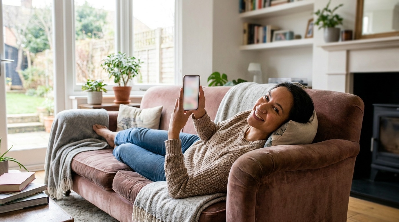 A homeowner reviewing an instant quote on their phone at home